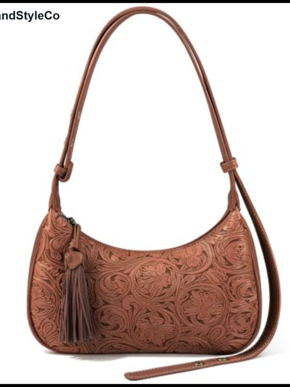 Vegan Leather Hobo Shoulder Bag Floral Embossed Crossbody Purse with Tassel